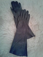 Rare Vtg Italian washable Leather, gray long Gloves 13", Sz 6