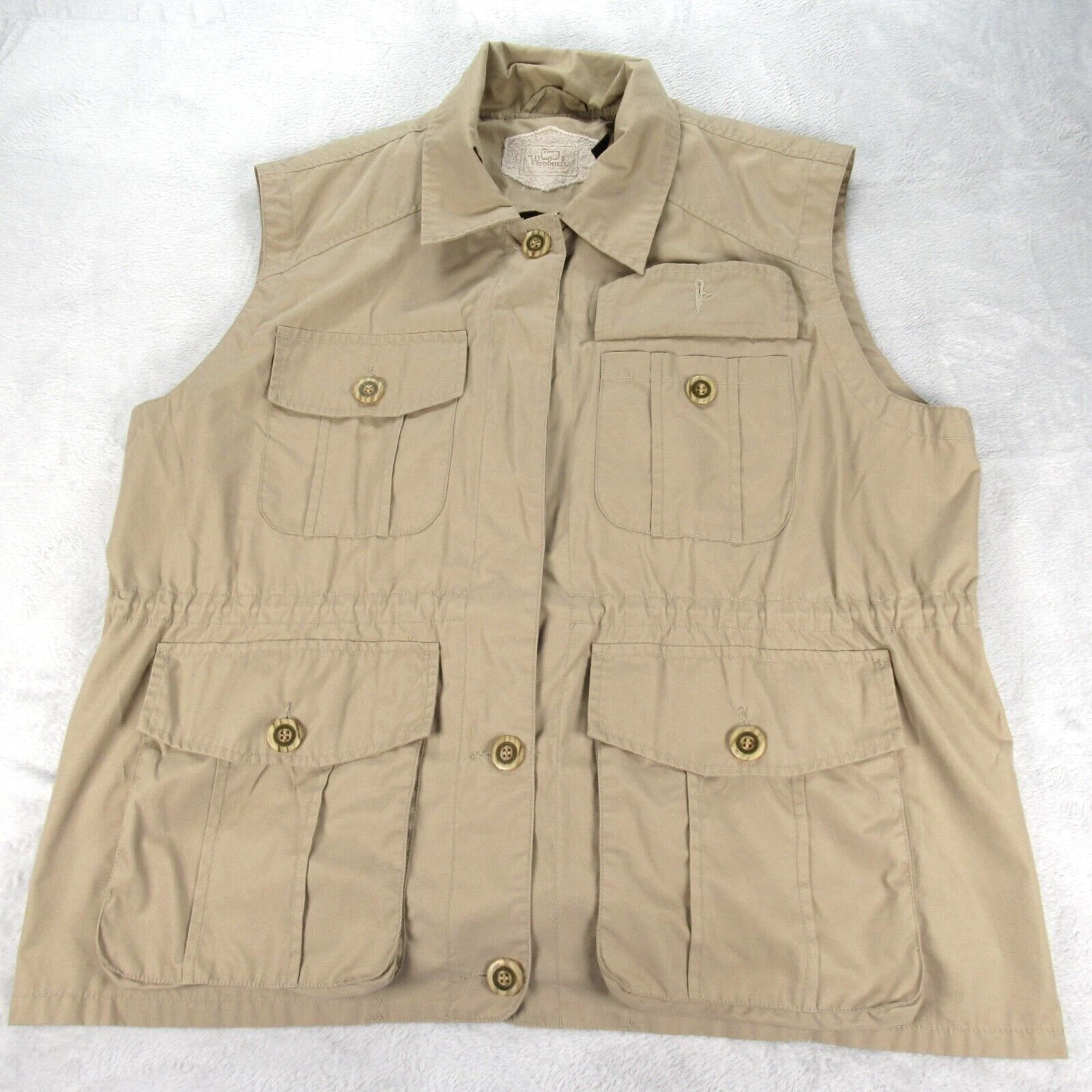 Woolrich Vest Mens XL Khaki Adjustable Waist Pockets Button Front Hunting Hiking