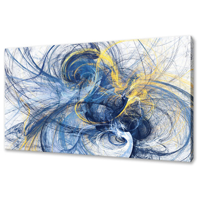 Abstract Blue Yellow Smoke Waves Modern Design Canvas Print Wall Art