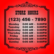23" X 20" Custom Business Store Hours Vinyl Decal for Window Door Sticker Sign