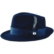 Men BENTLY HEADWEAR Hat Australian Wool Pinch Front Fedora Hudson HU422 Navy