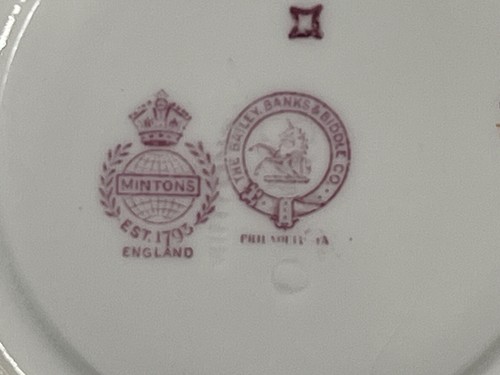 Taza y platillo ATQ Mintons Bailey Banks Biddle Philadelphia H2504 flores y arcos - Imagen 19 de 19