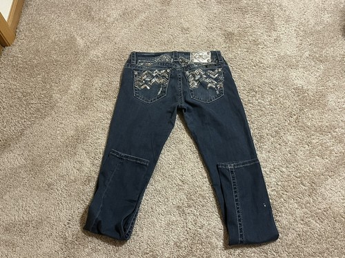Jeans denim elasticizzati Miss Me firma caviglia skinny lavaggio scuro taglia 29 strass - Foto 4 di 6