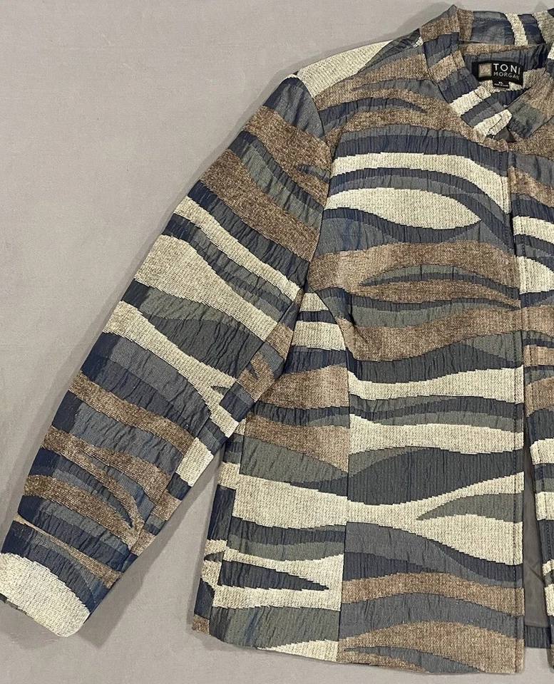 Chaqueta Blazer Toni Morgan Mujer XL Marrón Geométrica Mezcla de Poli Diseñador Ciudad EE. UU. Foto 3 de 4