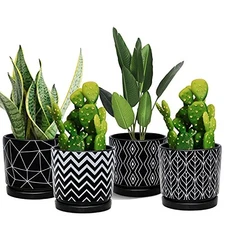 Flower Pots,5.5 Inch Succulent Pots with Hole,Indoor Cylinder set of 4 Black