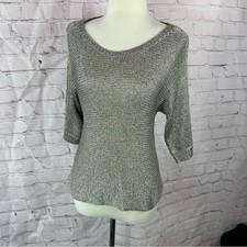 Eileen Fisher Metallic bronze Scoop Neck Sweater 3/4 sleeve womens S