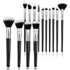 Makeup Brushes, 14 Pcs Travel makeup Brush Set, Black  Fibrous bristles, high
