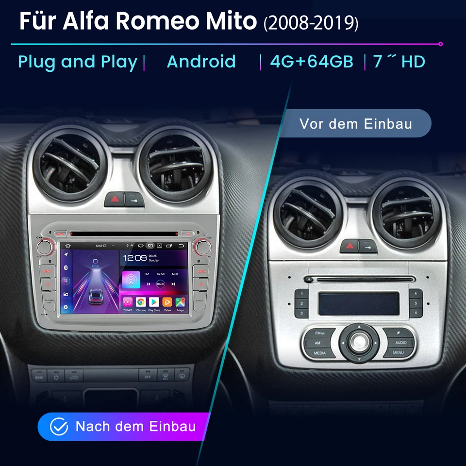 4+64GB Carplay WIFI DVD GPS Navi Android Radio Für ALFA ROMEO MITO 2008-2019 - Bild 2 von 4