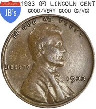 1933 (P) Lincoln Wheat Cent Circulated Very Good (VG)