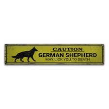 Caution German Shepherd Rustic Distressed Sign, Personalized Wood Sign