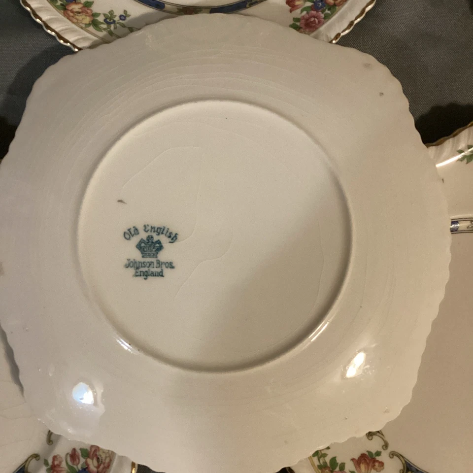 Plato de ensalada cuadrado Johnson Bros. England Eastbourne (inglés antiguo) c1949 raro 12 Foto 3 de 4