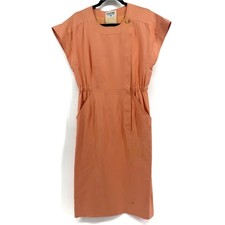 Vintage CHANEL Boutique Coral Peach Knee-Length Day Dress Gold Buttons
