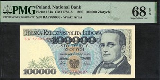 1990 Poland 100 000 Zlotych P# 154a PMG Cert. 68 RARE