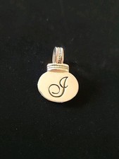 Ganz Silver Tone Letter J Slide Charm Pendant Cursive Script Oval Shape