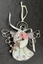 Vintage Stained Glass Angel Cross Ornament Sun Catcher
