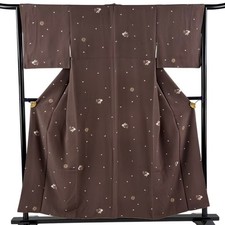 JAPANESE KIMONO KOMON brown 154.5 cm 5 ft 1 in PURE SILK AA9857