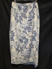 Talbots Womens Linen Blend Wrap Skirt Small Blue Hawaiian Floral Resort Cruise