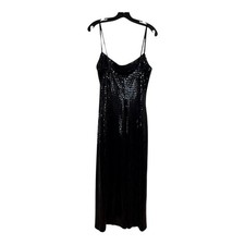 Betsey Johnson Evening Black Sequin Maxi Dress Spaghetti Strap Large Formal Gown
