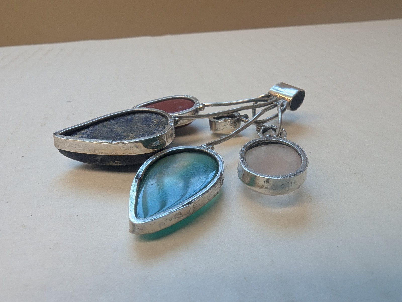 Handmade Silver Multi Gemstone Statement Pendant … - image 15