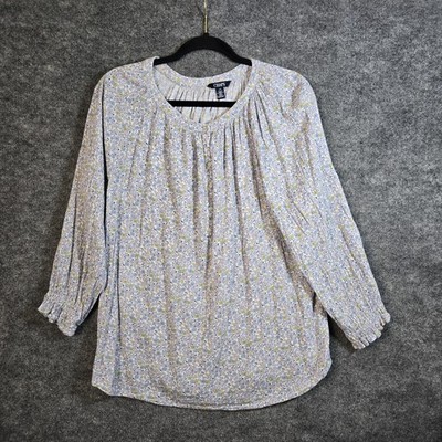 Chaps Top Womens L Purple Pastel Wildflower Gauzy Peasant Cottage