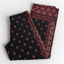 Susan Graver Printed Liquid Knit Pull-On Straight Leg Pants Burgundy Sz Med