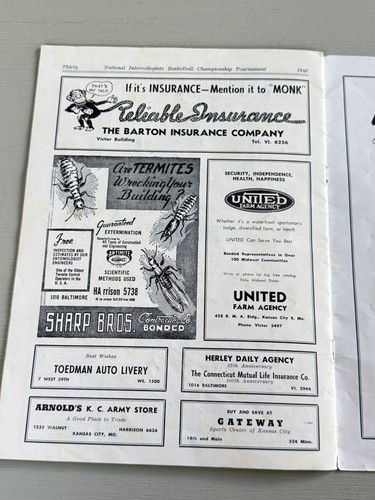 Vintage 1946 College Basketball National Tournament Program Kansas City signiert - Bild 12 von 13