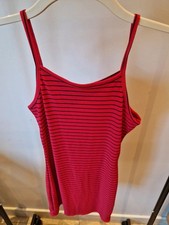Missguided Petite Bodycon Dress UK 10 Red Black Stripe Ribbed Cami Mini