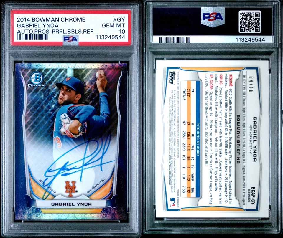 GABRIEL YNOA 2014 Bowman Chrome Autograph Purple Refractor 04/10 PSA 10 Gem Mint - Image 3 of 3