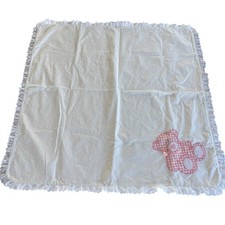 Vintage Mullins Square Kids Baby Receiving Blanket Pink Bear Applique Cotton 29  