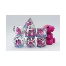 Foam Brain Dice Poly Set - Pink T-Rex w/Silver (7) New