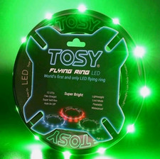 LED Flying Ring Frisbee - TOSY , GREEN, Auto-Lightup, Waterproof - BRIGHT 
