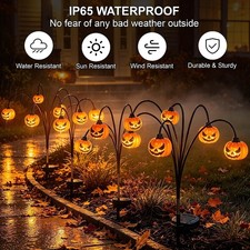 Halloween Solar Pumpkin Lights 2 Pack 12 LED Orange Swaying Outdoor Garden Yard