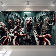 Halloween Banner 71X43 Inch Zombie Backdrop Scary Haunted House Wall Decor for S