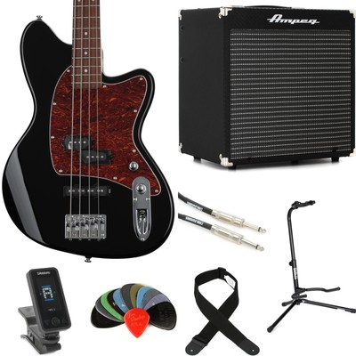 Ibanez Talman TMB100 Bass Guitar and Ampeg Rocket Amp Essentials Bundle - Black