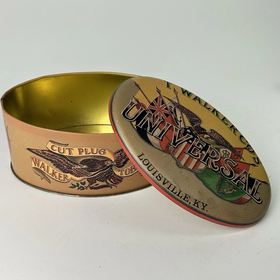 Lata de tabaco de metal ovalada tapón de corte universal T. Walker de colección Foto 2 de 4