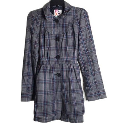 Vintage roxy plaid flannel fall Y2K trench coat size small cute