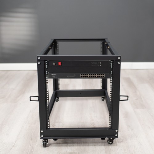 VIVO 12U 19" Open Frame Adjustable Server Rack, 4 Post Mobile Data Holder - Picture 2 of 8