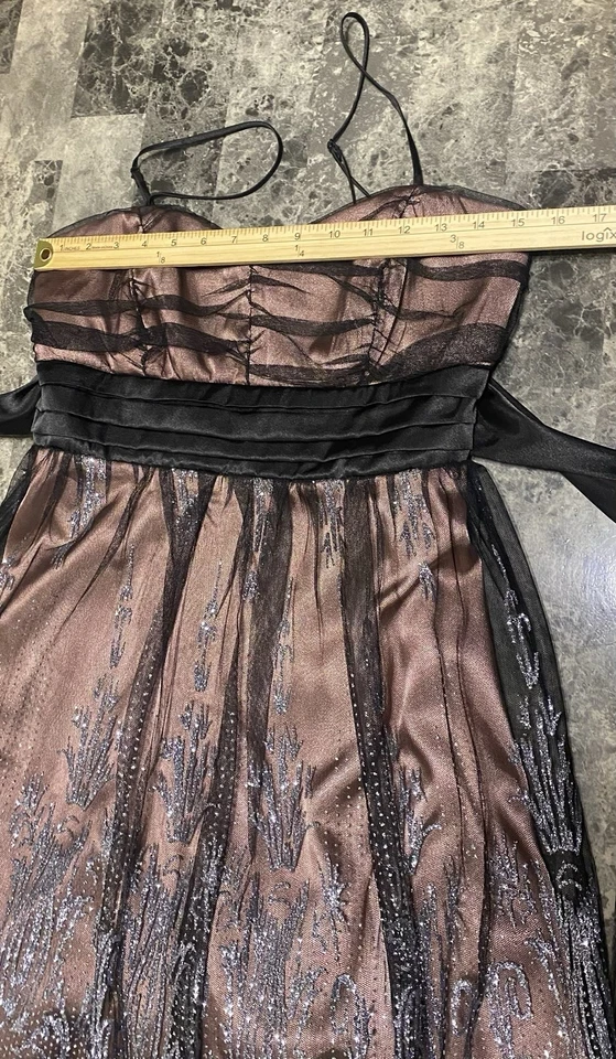 Y2k Womens Black Nude Babydoll Mesh Glitter Steampunk Grunge Emo Prom Dress Sz 7 - Image 4 of 4
