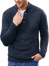 Men Mock Neck Button Sweater Casual Knitted Sweaters Fashion Henley Sweater
