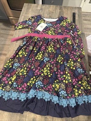 Only Little Once Girls Size 14 Floral Long Sleeve Dress NWT Pink Sash Blue Lace