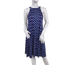 Ann Taylor Loft Blue Batik Tie Dye Cut Out Back Halter Swing Dress NEW Sz Small
