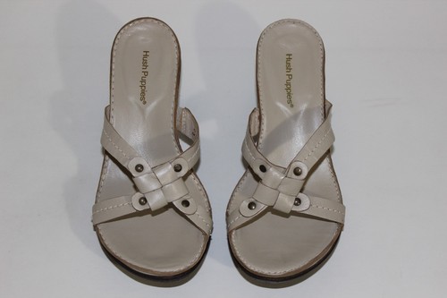 Hush Puppies Womens Sz 6 M Tan Khaki Leather Open Toe Heels Wedges Sandals Shoes - Picture 5 of 12
