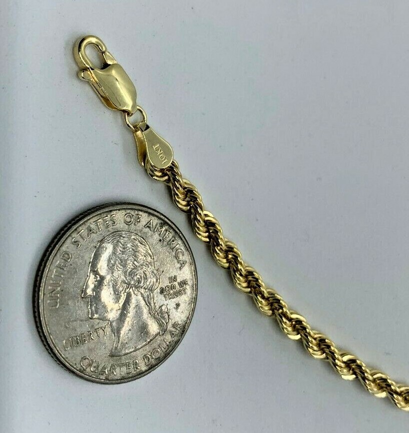 10K Gold Rope Chain Necklace Lazer Cut Men's Women's 2.2mm - 4mm