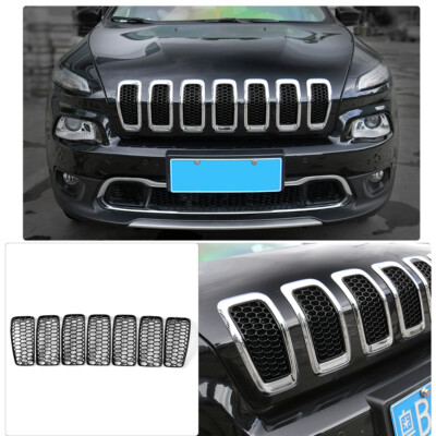 7x Front Grille Inserts Mesh Trim Net Cover Kit For Jeep Cherokee 2014-18 Black