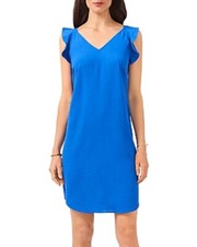 Vince Camuto Flutter Shoulder Crinkle Twill Dress Size 00 Santorini Blue