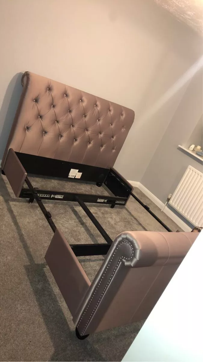 next westcott storage button scroll sleigh double bed in satin grey silver Vgc