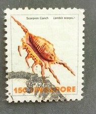Used world stamp Asia Singapore 1977 Marine shell scorpion spider conch ocean