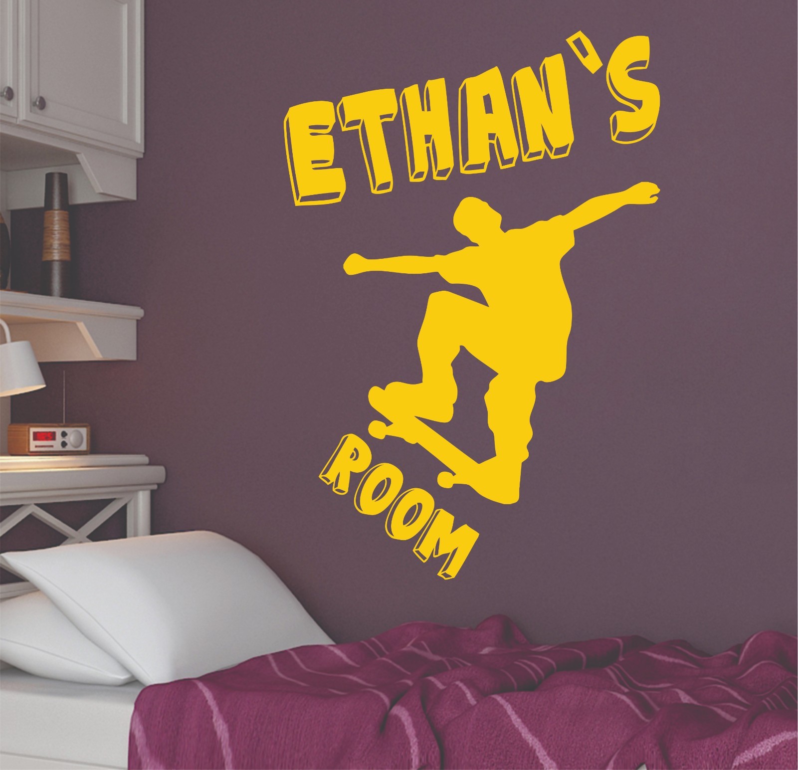 Skater Personalised Boys Name Skateboard Vinyl Wall Sticker Art Bedroom