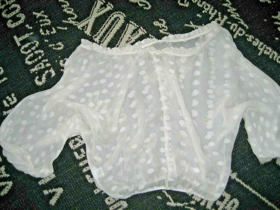 $200+ Mujer Talla S Marfil Crema Seda TUCKER Semi Transparente Punto BLUSA TOP 3/4 Camisa Foto 2 de 4