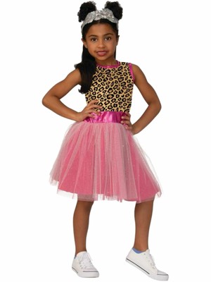 BOXY GIRL Girls Leopard & Pink Glitter Nomi Halloween Costume Dress S 4-6